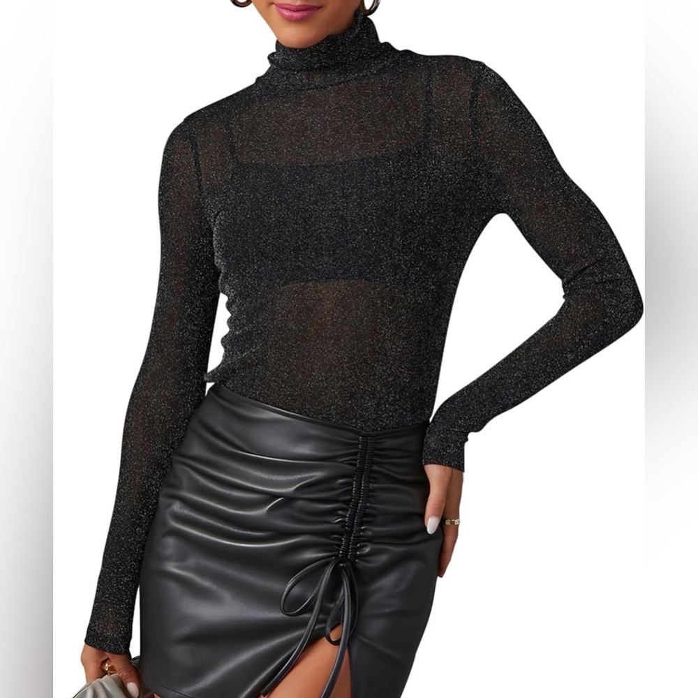 Elegant Black Sheer Turtleneck Top